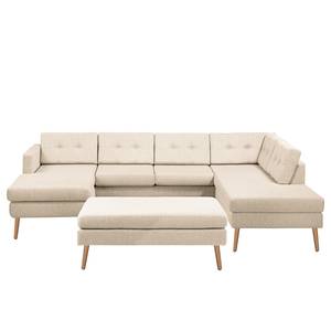 Wohnlandschaft Croom Webstoff Creme - Longchair davorstehend links / Ottomane rechts - Mit Hocker