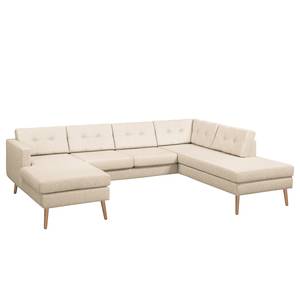 Wohnlandschaft Croom Webstoff Creme - Longchair davorstehend links / Ottomane rechts - Mit Hocker