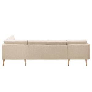 Wohnlandschaft Croom Webstoff Creme - Longchair davorstehend links / Ottomane rechts - Mit Hocker