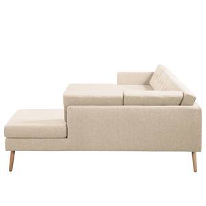 Wohnlandschaft Croom Webstoff Creme - Longchair davorstehend links / Ottomane rechts - Mit Hocker