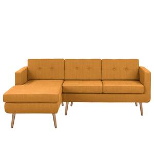 Ecksofa Croom Webstoff - Webstoff Polia: Bisquit - Longchair davorstehend links - Mit Hocker