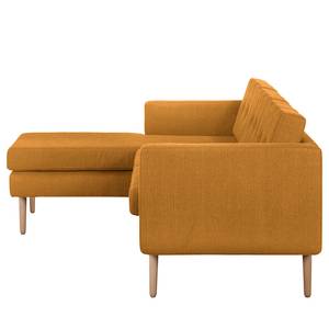 Ecksofa Croom Webstoff - Webstoff Polia: Bisquit - Longchair davorstehend links - Mit Hocker