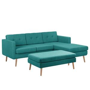 Ecksofa Croom Webstoff - Webstoff Polia: Petrol - Longchair davorstehend rechts - Mit Hocker