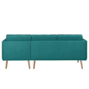 Ecksofa Croom Webstoff - Webstoff Polia: Petrol - Longchair davorstehend rechts - Mit Hocker