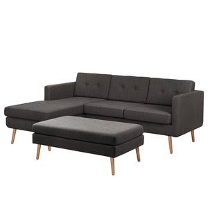 Ecksofa Croom Webstoff - Webstoff Polia: Dunkelgrau - Longchair davorstehend links - Mit Hocker