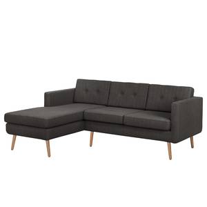 Ecksofa Croom Webstoff - Webstoff Polia: Dunkelgrau - Longchair davorstehend links - Mit Hocker