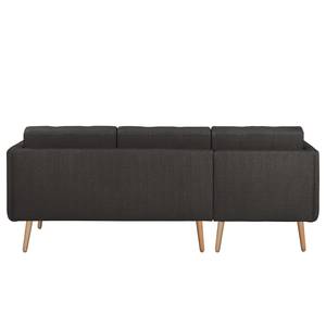 Ecksofa Croom Webstoff - Webstoff Polia: Dunkelgrau - Longchair davorstehend links - Mit Hocker