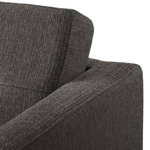 Ecksofa Croom Webstoff Polia: Dunkelgrau - Longchair davorstehend links - Mit Hocker