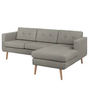 Ecksofa Croom Webstoff Polia: Fango - Longchair davorstehend rechts - Mit Hocker