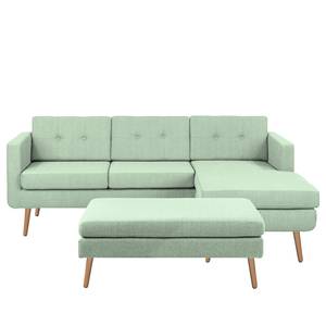 Ecksofa Croom Webstoff - Webstoff Polia: Mintgrau - Longchair davorstehend rechts - Mit Hocker