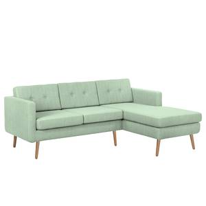 Ecksofa Croom Webstoff Polia: Mintgrau - Longchair davorstehend rechts - Mit Hocker