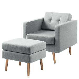 Fauteuil Croom geweven stof - Geweven stof Polia: Platinakleurig - Met hocker