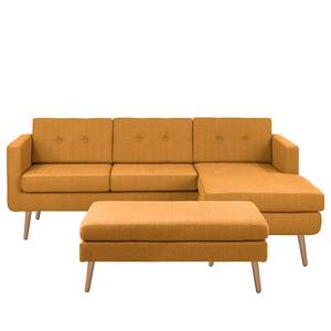 Ecksofa Croom Webstoff Polia: Bisquit - Longchair davorstehend rechts - Mit Hocker