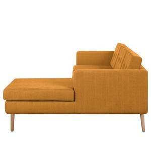 Ecksofa Croom Webstoff - Webstoff Polia: Bisquit - Longchair davorstehend rechts - Mit Hocker