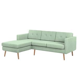 Ecksofa Croom Webstoff - Webstoff Polia: Mintgrau - Longchair davorstehend links - Mit Hocker