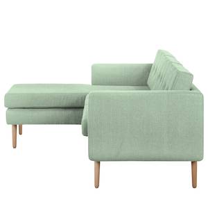 Ecksofa Croom Webstoff - Webstoff Polia: Mintgrau - Longchair davorstehend links - Mit Hocker