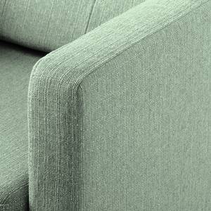 Ecksofa Croom Webstoff - Webstoff Polia: Mintgrau - Longchair davorstehend links - Mit Hocker