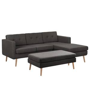 Ecksofa Croom Webstoff Polia: Dunkelgrau - Longchair davorstehend rechts - Mit Hocker