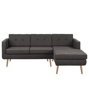 Ecksofa Croom Webstoff Polia: Dunkelgrau - Longchair davorstehend rechts - Mit Hocker