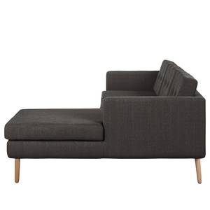 Ecksofa Croom Webstoff - Webstoff Polia: Dunkelgrau - Longchair davorstehend rechts - Mit Hocker