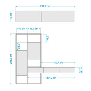 Wandmeubel Emporior IV Mat Lichtbeige/Hoogglans wit - 249cm - Mat Lichtbeige/Mat Wit - Breedte: 249 cm