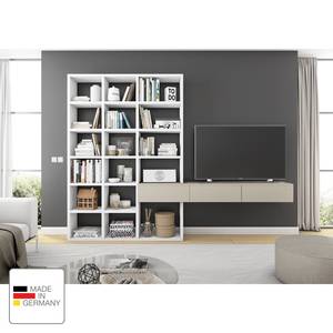 Wandmeubel Emporior III Mat Lichtbeige/Hoogglans wit - 294cm - Mat Lichtbeige/Mat Wit - Breedte: 294 cm