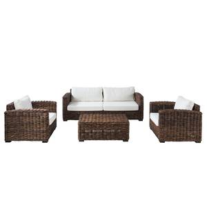 Sitzgruppe Jimma (4-teilig) Baumwollstoff / Polyrattan - Beige / Braun