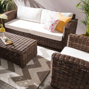 Sitzgruppe Jimma (4-teilig) Baumwollstoff / Polyrattan - Beige / Braun