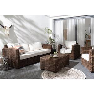 Sitzgruppe Jimma (4-teilig) Baumwollstoff / Polyrattan - Beige / Braun