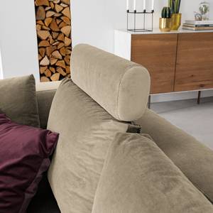 Ecksofa MADISON mit Ottomane Samt - Samt Shyla: Beige - Breite: 319 cm - Ottomane davorstehend rechts