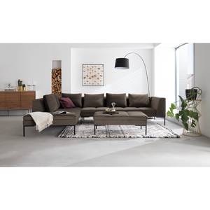 Ecksofa MADISON mit Ottomane Samt - Samt Shyla: Taupe - Breite: 319 cm - Ottomane davorstehend links