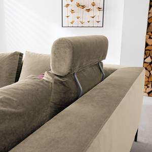 Ecksofa MADISON mit Ottomane Samt - Samt Shyla: Beige - Breite: 255 cm - Ottomane davorstehend rechts