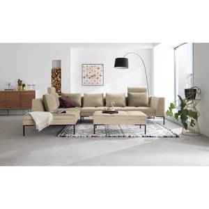 Ecksofa MADISON mit Ottomane Samt - Samt Shyla: Beige - Breite: 319 cm - Ottomane davorstehend links