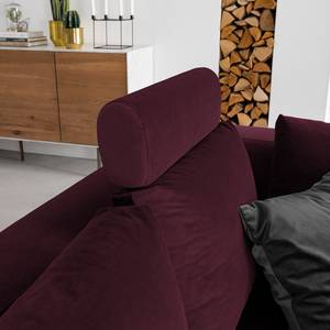 Ecksofa MADISON mit Ottomane Samt Shyla: Aubergine - Longchair davorstehend links