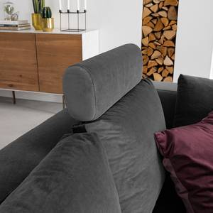 Ecksofa MADISON mit Ottomane Samt - Samt Shyla: Grau - Breite: 255 cm - Ottomane davorstehend links