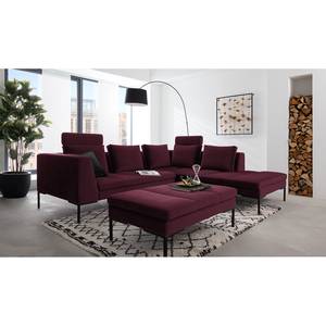 Ecksofa MADISON mit Ottomane Samt Shyla: Aubergine - Longchair davorstehend rechts