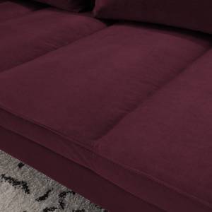 Hoekbank MADISON met ottomane fluweel - Velours Shyla: Aubergine - Longchair vooraanzicht rechts