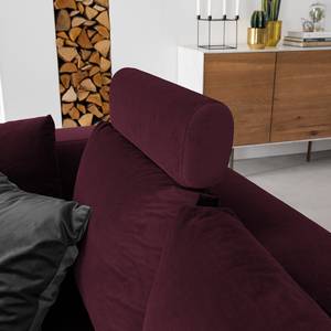 Hoekbank MADISON met ottomane fluweel - Velours Shyla: Aubergine - Longchair vooraanzicht rechts