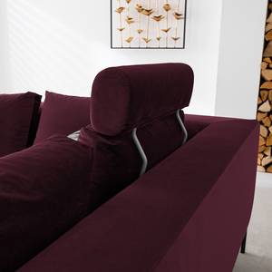 Hoekbank MADISON met ottomane fluweel - Velours Shyla: Aubergine - Longchair vooraanzicht rechts