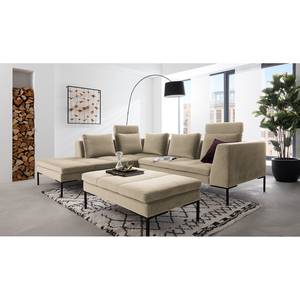 Ecksofa MADISON mit Ottomane Samt - Samt Shyla: Beige - Breite: 255 cm - Ottomane davorstehend links