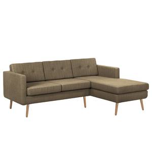 Ecksofa Croom Webstoff Polia: Havanna - Longchair davorstehend rechts - Mit Hocker