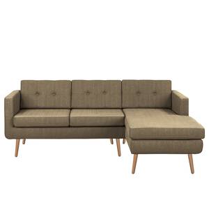 Ecksofa Croom Webstoff Polia: Havanna - Longchair davorstehend rechts - Mit Hocker