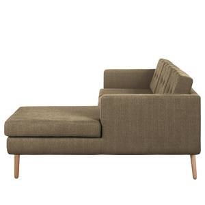 Ecksofa Croom Webstoff Polia: Havanna - Longchair davorstehend rechts - Mit Hocker