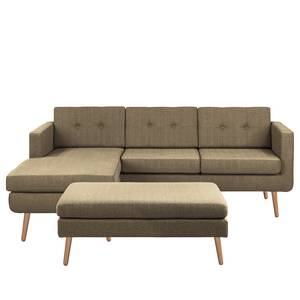 Ecksofa Croom Webstoff Polia: Havanna - Longchair davorstehend links - Mit Hocker