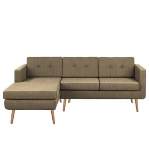 Ecksofa Croom Webstoff Polia: Havanna - Longchair davorstehend links - Mit Hocker