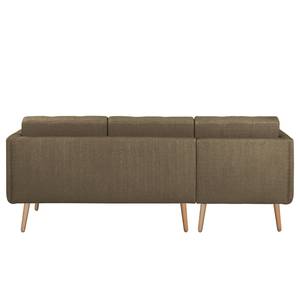 Ecksofa Croom Webstoff - Webstoff Polia: Havanna - Longchair davorstehend links - Mit Hocker