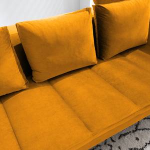Canapé d’angle MADISON avec ottomane Velours - Velours Shyla: Jaune moutarde - Largeur : 319 cm - Méridienne longue à gauche (vue de face)