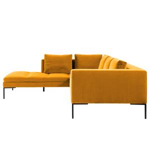 Ecksofa MADISON mit Ottomane Samt - Samt Shyla: Senfgelb - Breite: 255 cm - Ottomane davorstehend links