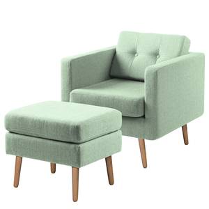 Fauteuil Croom geweven stof - Geweven stof Polia: Mintgrijs - Met hocker