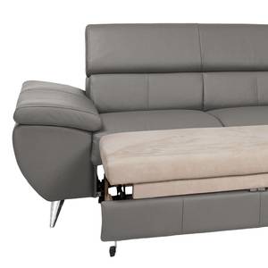 Canapé d'angle Hodge Cuir véritable - Tourbe - Méridienne longue à droite (vue de face) - Fonction couchage - Coffre de lit